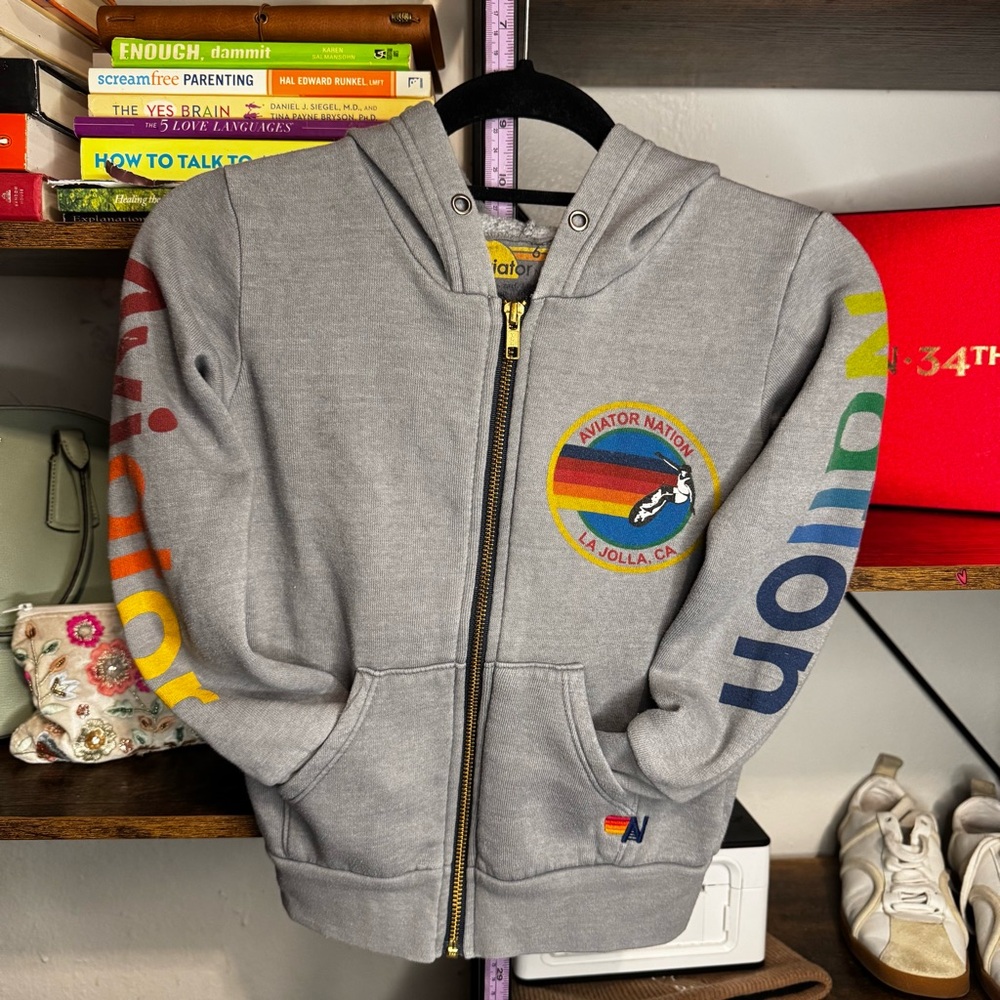 Aviator Nation kids youth La Jolla gray zip up hoodie size 6